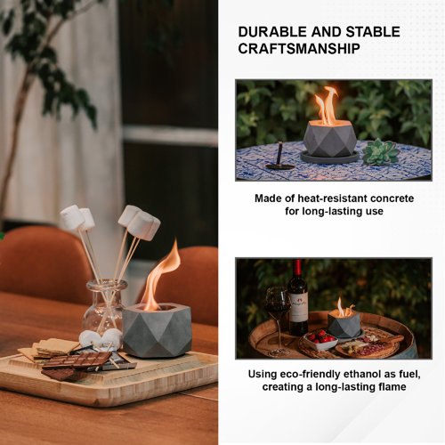 Kante Galaxy Stone Concrete Rubbing Alcohol Tabletop Fire Pit and Base